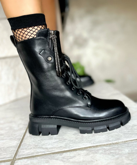 ghete dama negre din piele naturala cu talpa inalta elegante