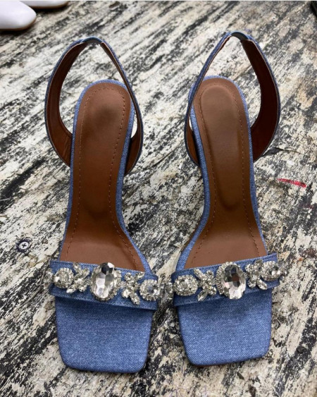 sandale cu toc elegante ieftine de ocazie mireasa nunta din blugi cu pietre cu perle piele
