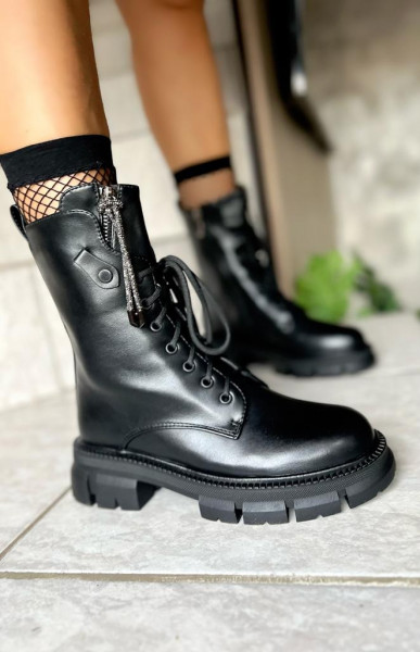 ghete dama negre shoesboutique din piele naturala cu talpa inalta elegante