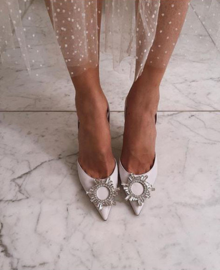 Pantofi din piele ecologica sindy white albi material textil satinat cu toc de 9 cm zi insertii pietre!