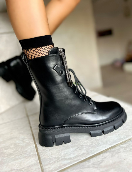 ghete dama negre din piele naturala cu talpa inalta elegante