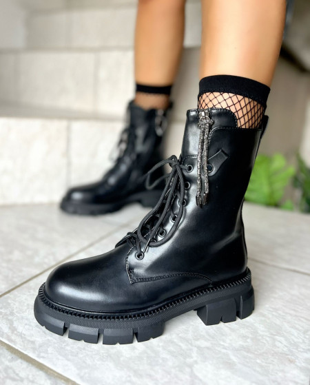 ghete dama negre din piele naturala cu talpa inalta elegante