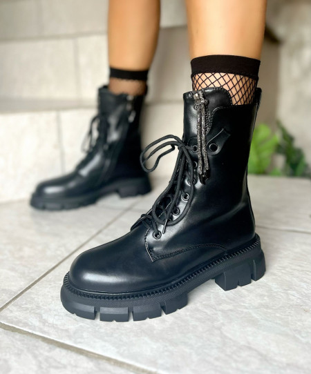 ghete dama negre din piele naturala cu talpa inalta elegante