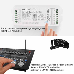 Kontroler za led 2u1 RGB RGBW CCT trake MiBoxer FUT037P+