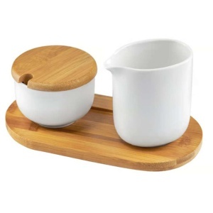 Porcelanski set posuda za šećer i mleko sa daskom od bambusa Dajar DJ45580