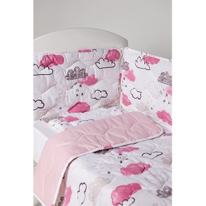 Posteljina sa ogradicom za bebe 3 dela Oblak roze - Img 2