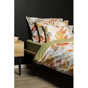 Posteljina Set 3 dela 200x200cm pamučni šifon zelena narandžasto lišće