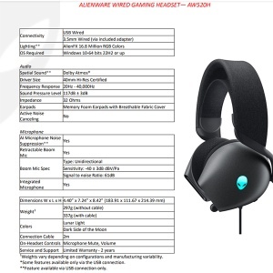 Slušalice i mikrofon AW520H Alienware Wired Gaming slušalice sa mikrofonom crne Dell ZVU02898 - Img 4
