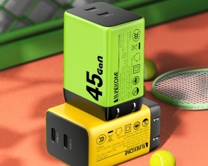 Strujni GaN punjač WeKome WP-U33, 45W, 2 porta USB-C, žuti - Img 3