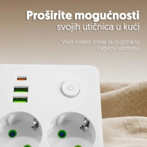 Strujni razdelnik 2 utič. + prekidač, 2xUSB+tip c NV86U/WH - Img 3