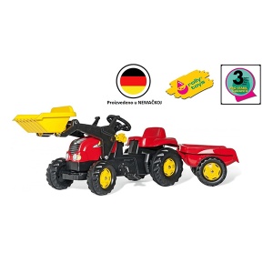Traktor Rolly kid sa utovarivačem i prikolicom crveni 023127