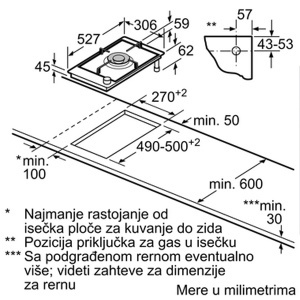 Ugradna ploča za kuvanje plin Domino 30cm serija 8 Bosch PRA3A6B70 - Img 4