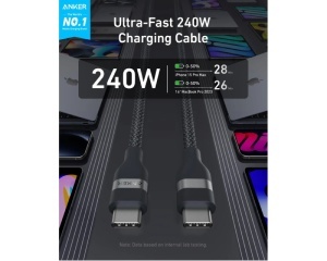 USB Tip-C kabl Anker, 1,8 m, 240W, pleteni, crni - Img 4