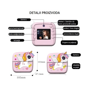 Dečiji fotoaparat sa štampačem 1080p 1300mAh 336591 - Img 3