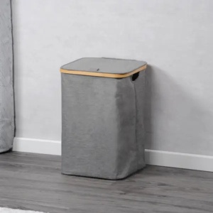 Korpa za prljavi veš sa bambus okvirom siva 50cm Kesper KSP19599