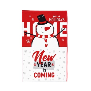 Novogodišnja kuhinjska krpa Sneško New Year is coming 50x70cm bela siva crvena