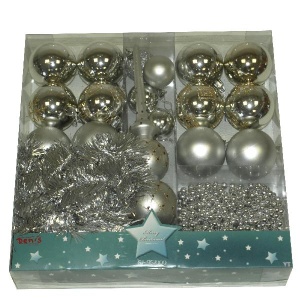 Novogodišnji set kuglica,lanac, girlanda,špic, srebro 51-951000