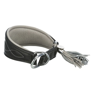 Ogrlica za hrta koža S M 33 42cm/60 mm crno/siva
