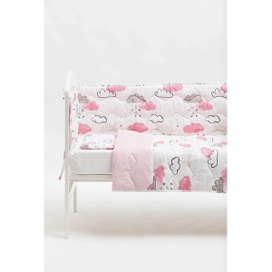 Posteljina sa ogradicom za bebe 3 dela Oblak roze