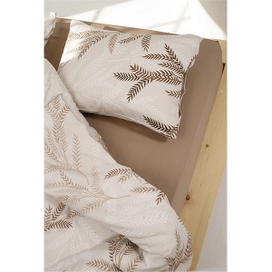 Posteljina set pamučni saten 140x200cm bež sa braon lišćem