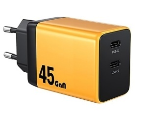 Strujni GaN punjač WeKome WP-U33, 45W, 2 porta USB-C, žuti