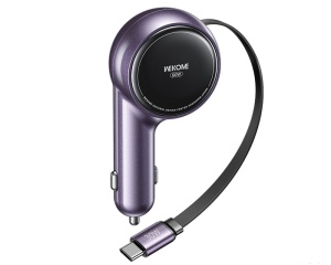Auto punjač WeKome WP-C50 sa uvlačivim USB-C kablom, ljubičasti