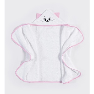 Peškir sa kapuljačom za bebe 60x120cm Maca bela roze