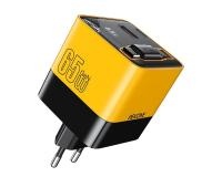 Strujni GaN punjač WeKome WP-U39, 65W, sa displejom i USB-C kablom, žuti - Img 2