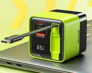 Strujni GaN punjač WeKome WP-U39, 65W, sa displejom i USB-C kablom, žuti - Img 4