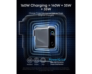 Zidni punjač Anker Prime 160W GaN 3x USB-C srebrni - Img 4
