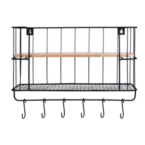 Kuhinjska polica sa kukicama za kačenje 41 x 12 x 25,5 cm crna Vilde 229080 - Img 3