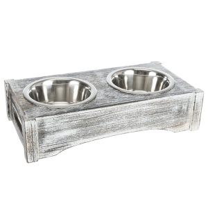 Set posuda za hranu i vodu metal drvo 2x0,75L 15cm Trixie 24358