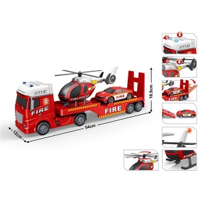 Set vozila vatrogasni kamion tegljač sa helikopterom i autom 410116