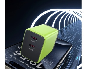 Strujni GaN punjač WeKome WP-U33, 45W, 2 porta USB-C, žuti - Img 4