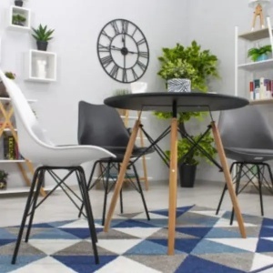 Trpezarijski okrugli sto 90 cm sa drvenim nogarima Skandi crni Lemon 25-KS002 - Img 3