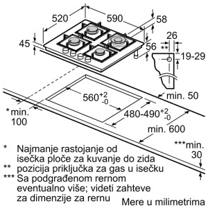 Ugradna ploča za kuvanje plin 60cm serija 4 Bosch PNH6B6B90 - Img 4
