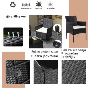 ratan garnitura za terasu crna sa jastucima