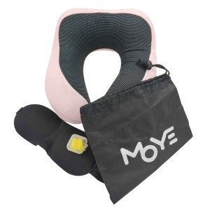 Jastuk za putovanja Moye roze set sa maskom i čepićima za uši