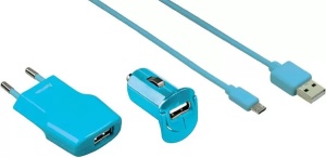 Komplet punjača MIcro USB , kućni HAMA auto usb tirkizni 102009