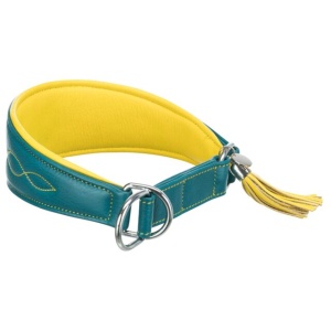 Ogrlica za hrta koža S M 33 42cm/60 mm petrol/žuta - Img 4
