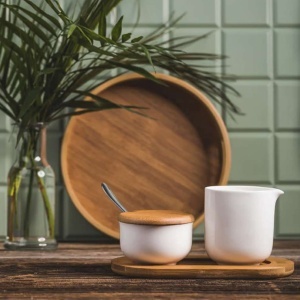 Porcelanski set posuda za šećer i mleko sa daskom od bambusa Dajar DJ45580 - Img 2