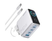 Punjač 140W GaN zidni brzi punjač, 4-porta (3x USB-C i 1x USB-A) sa USB-C M/M pletenim kablom, srebrni Anker MOB03223