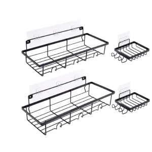 Set 4 zidne metalne police za kupatilo crna Vilde 569735 - Img 1