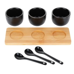 Set tri činije sa kašičiciama i drvenom tacnom crni Vilde 139686 - Img 4