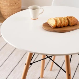 Trpezarijski okrugli sto 90 cm sa drvenim nogarima Skandi beli Lemon 25-KS001 - Img 2