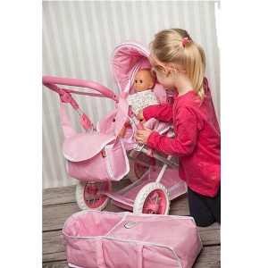 Kolica za lutke Ruby sa torbom i nosiljkom Princess white rose roze Knorrtoys 631382 - Img 3