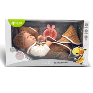 Lutka beba 35cm braon sa posudom za hranu 1042296