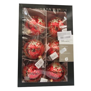 Novogodišnji ukrasi staklene kugle crvene 6 kom KM082334