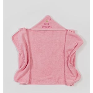 Peškir sa kapuljačom za bebe sa vezom 60x120cm Princeza roze