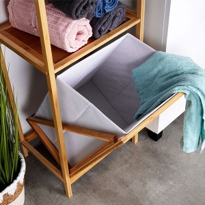 Polica za kupatilo sa korpom za veš 39,5x30x95cm Vilde 569633 - Img 2